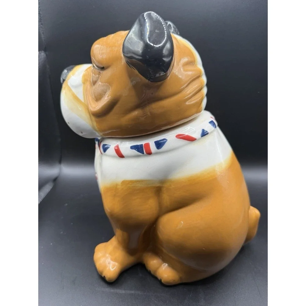 English Bulldog With Union Jack Tie Dog Cookie Jar UK Ceramic 9.25